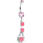 Pink Gem Neon Splash Crystal Teardrop Dangle Belly Ring