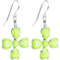 Clear Gem Green Neon Four Leaf Clover Dangle Earrings