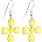 Clear Gem Yellow Neon Four Leaf Flower Dangle Earrings