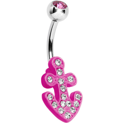 Pink Gem Neon Pink Nautical Anchor Glam Belly Ring