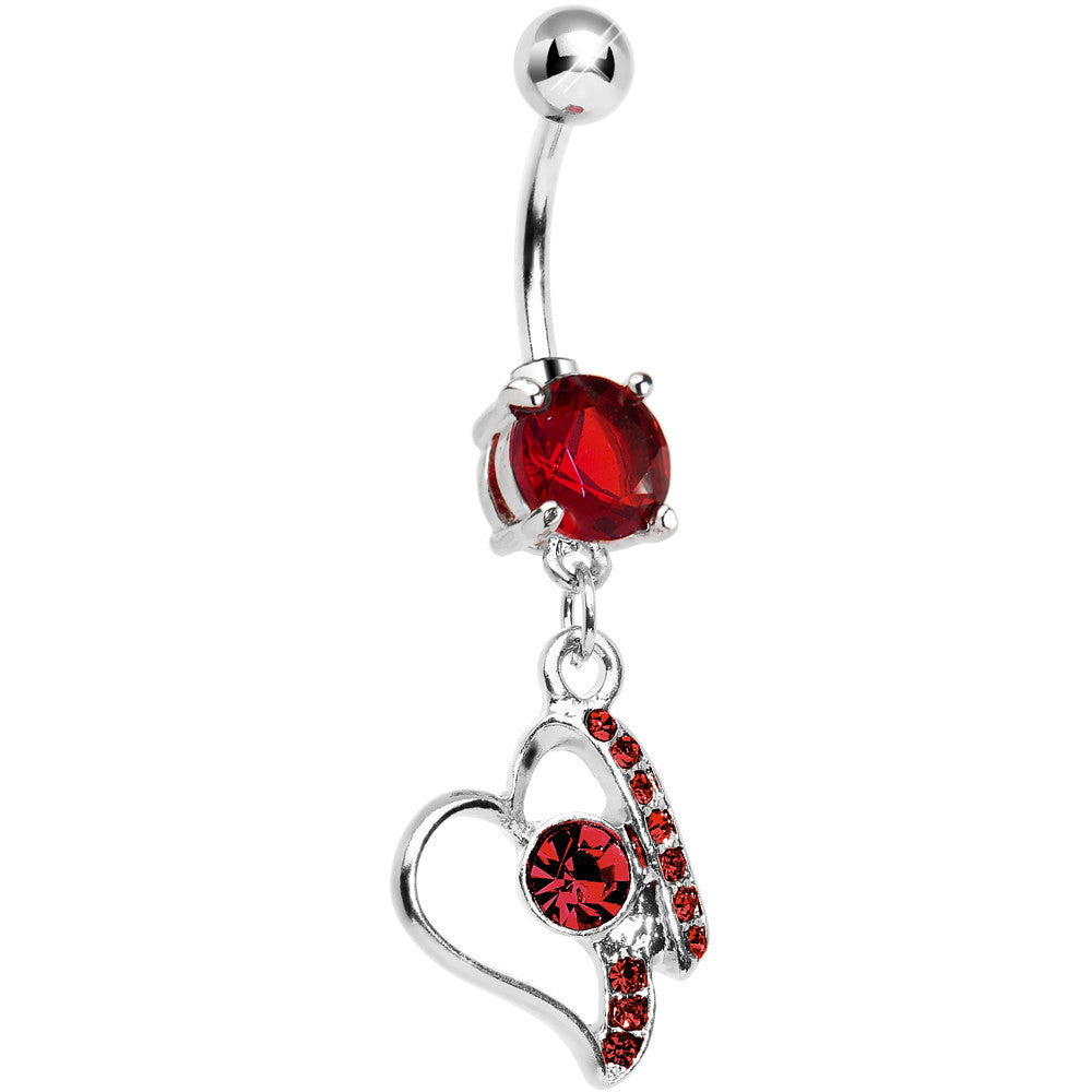 Red Gem Crystalline Mending Heart Dangle Belly Ring