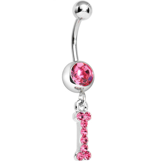 Pink Gem Letter I Initial Dangle Belly Ring