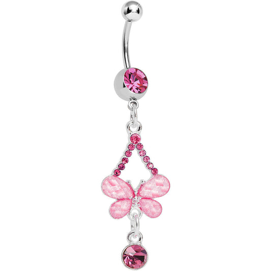 Pink Gem Heavenly Butterfly Double Drop Belly Ring