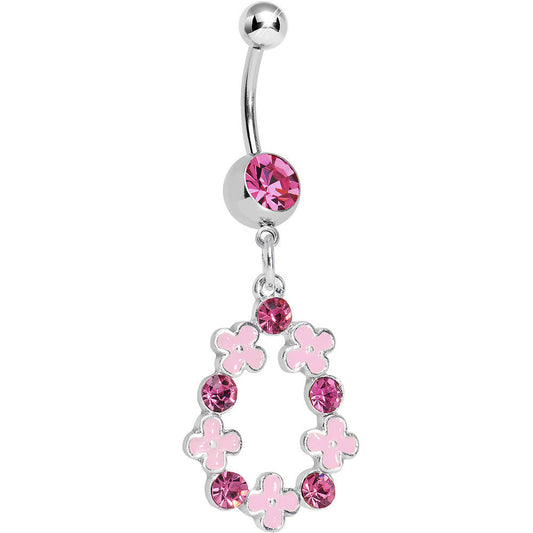 Pink Gem Hugs and Kisses Dangle Belly Ring