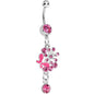 Single Gem Pink Floral Burst Butterfly Dangle Belly Ring