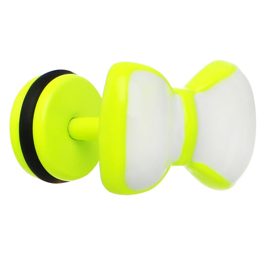 White on Light Green Neon Enamel Bow Tie Cheater Plug