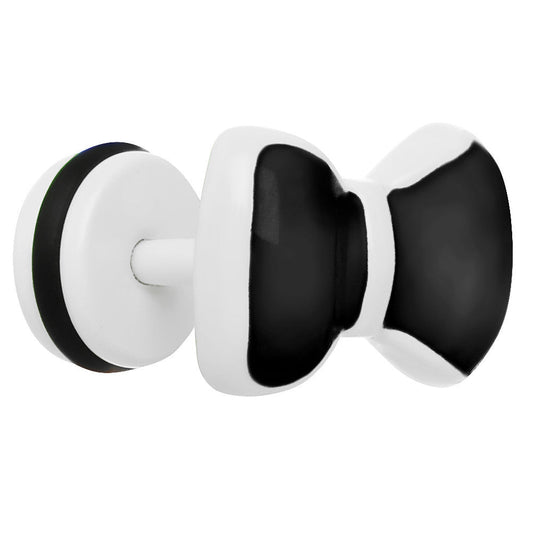 Black on White Enamel Bow Tie Cheater Plug