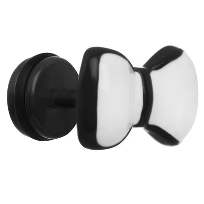 White on Black Enamel Bow Tie Cheater Plug