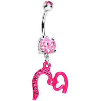 Pink Gem Neon Melded Mini Heart Dangle Belly Ring