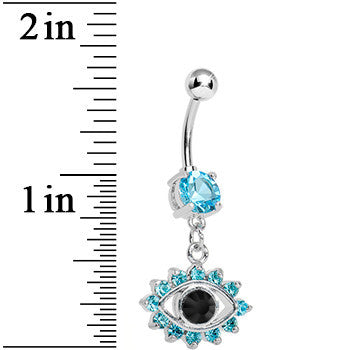 Aqua Gem Blinged Out Eye Dangle Belly Ring