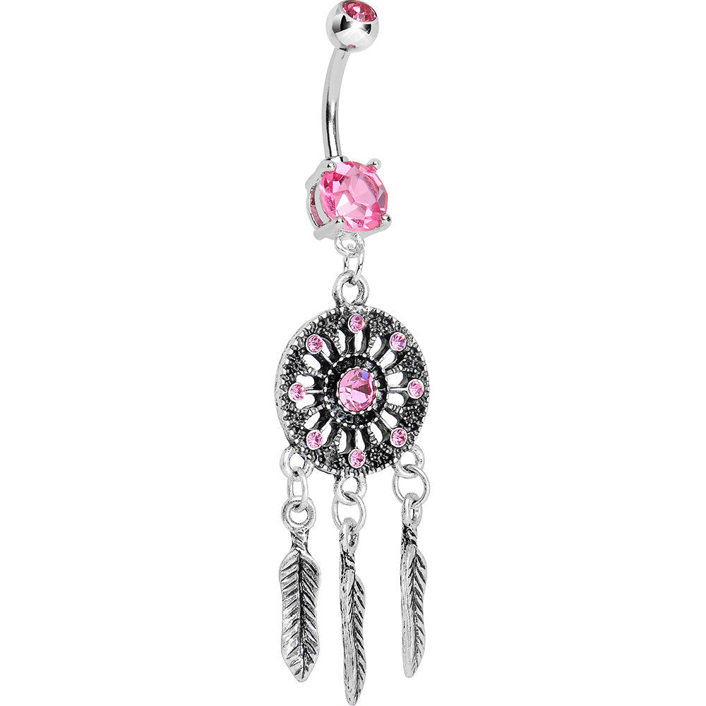 Pink Gem Mystical Black Dreamcatcher Dangle Belly Ring