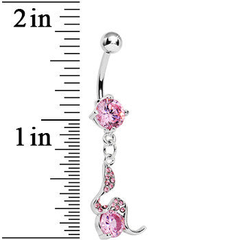 Pink Gem Squiggly Serpent Gem Dangle Belly Ring