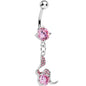 Pink Gem Squiggly Serpent Gem Dangle Belly Ring