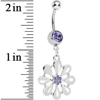 Purple Gem Pretty White Petals Flower Charm Belly Ring