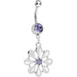 Purple Gem Pretty White Petals Flower Charm Belly Ring