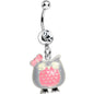 Clear Gem Kooky Pink Owl Charm Dangle Belly Ring