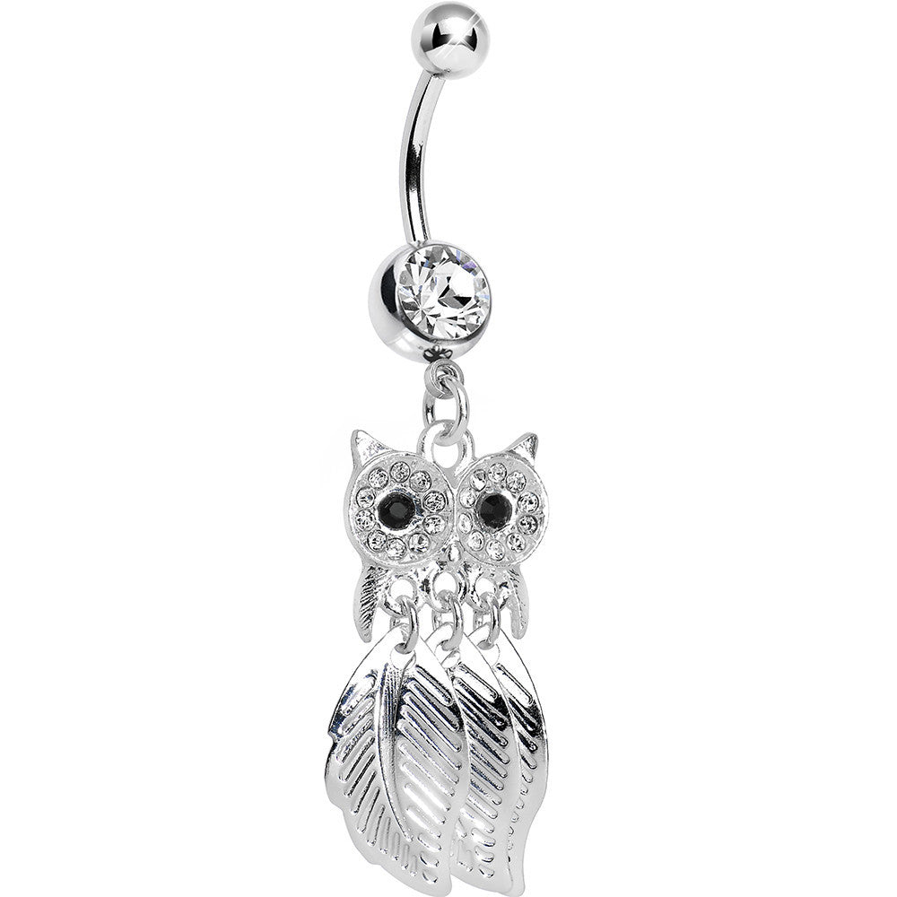 Clear Gem Majestic Owl Leaves Dangle Belly Ring