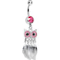 Clear Gem Pink Majestic Owl Leaves Dangle Belly Ring