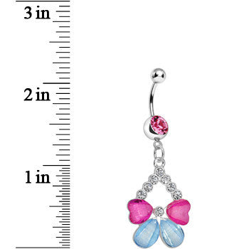 Pink Gem Split Drop Pink and Aqua Butterfly Dangle Belly Ring