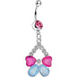 Pink Gem Split Drop Pink and Aqua Butterfly Dangle Belly Ring