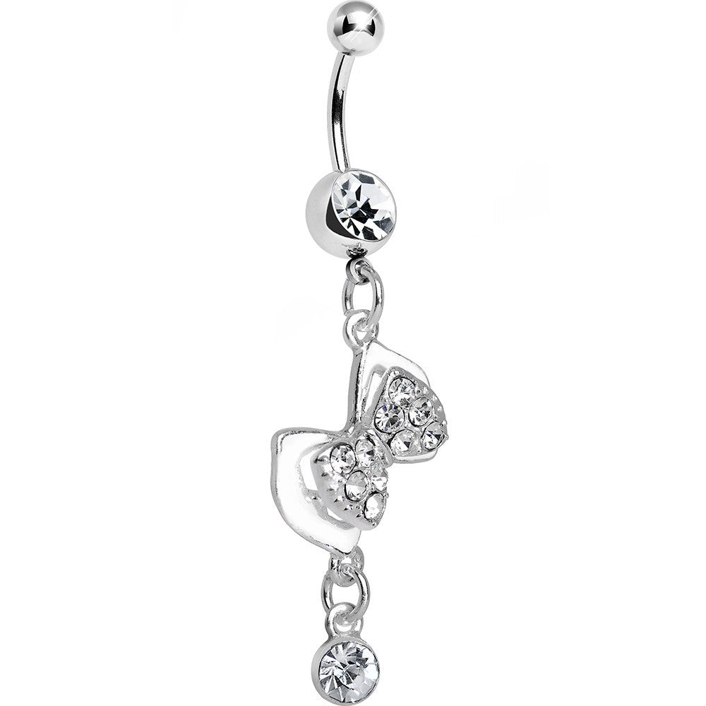 Clear Gem Tilted Tuxedo Bowtie Dangle Belly Ring