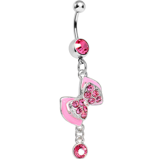 Pink Gem Tilted Tuxedo Bowtie Dangle Belly Ring