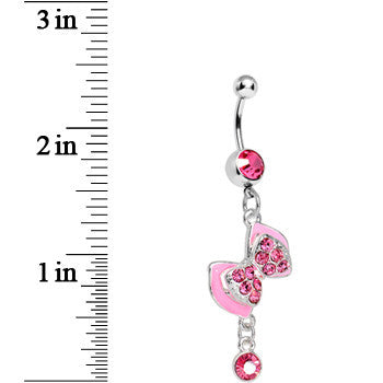 Pink Gem Tilted Tuxedo Bowtie Dangle Belly Ring