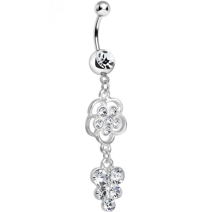 Clear Gem Splendid Flower Dew Drops Dangle Belly Ring