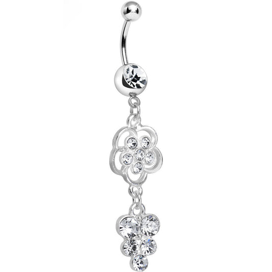 Clear Gem Splendid Flower Dew Drops Dangle Belly Ring