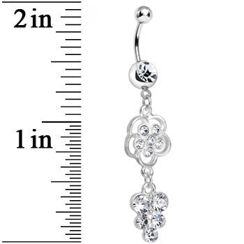 Clear Gem Splendid Flower Dew Drops Dangle Belly Ring