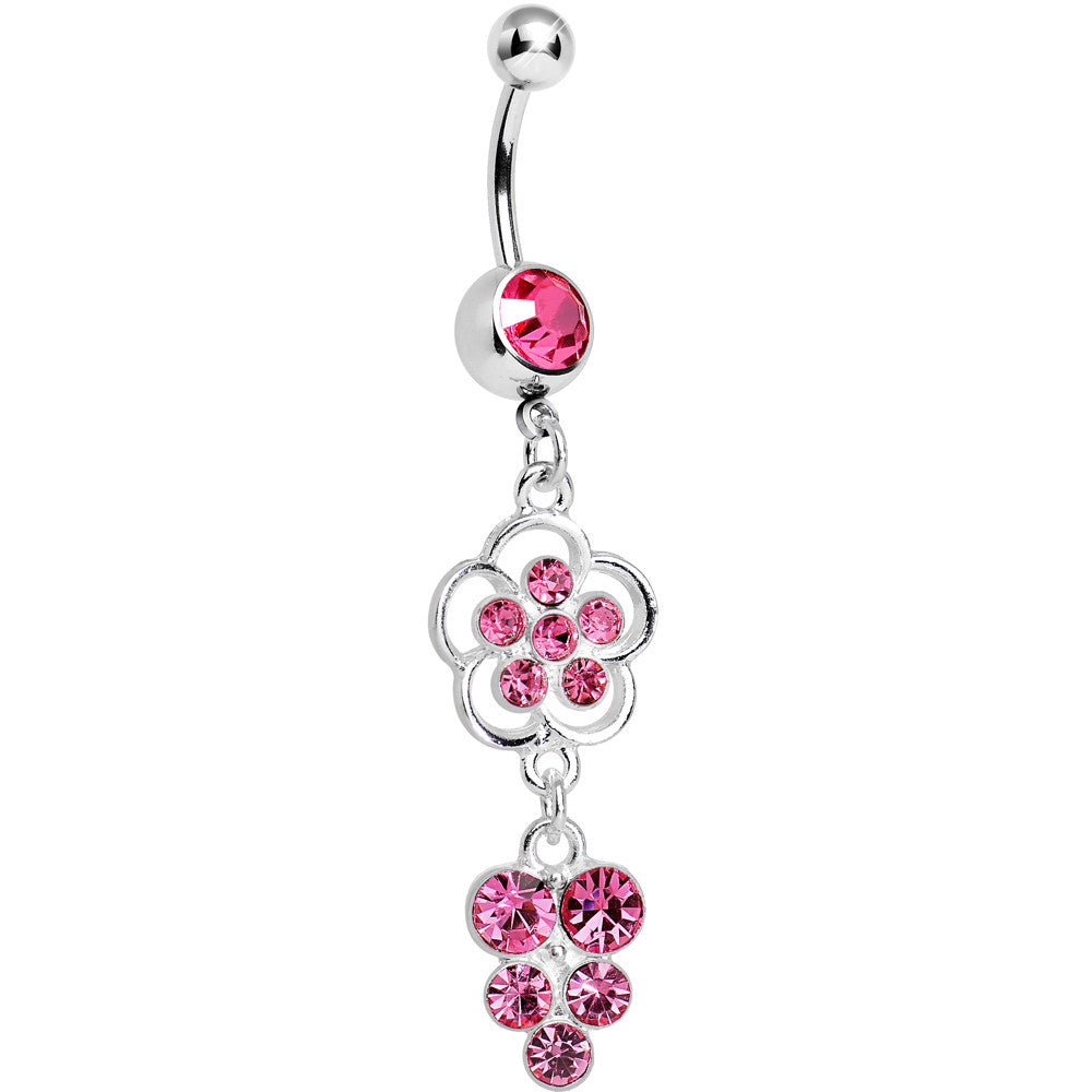 Pink Gem Splendid Flower Dew Drops Dangle Belly Ring