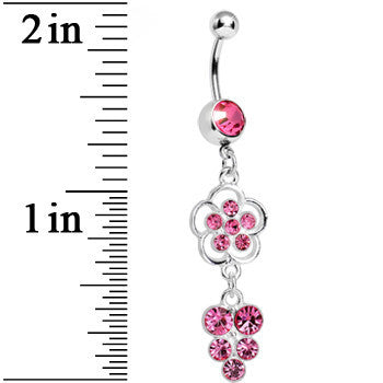 Pink Gem Splendid Flower Dew Drops Dangle Belly Ring