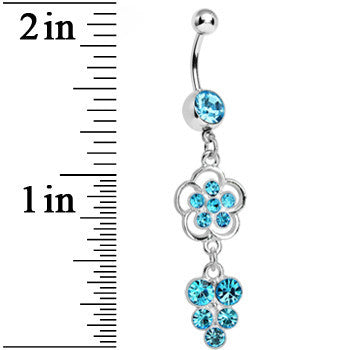 Aqua Gem Splendid Flower Dew Drops Dangle Belly Ring