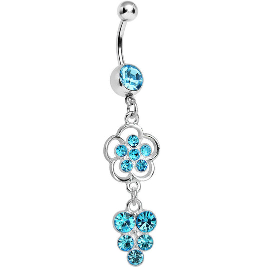 Aqua Gem Splendid Flower Dew Drops Dangle Belly Ring