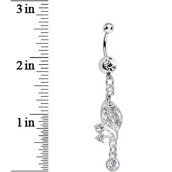 Clear Gem Sprouting Petals Flower Dangle Belly Ring