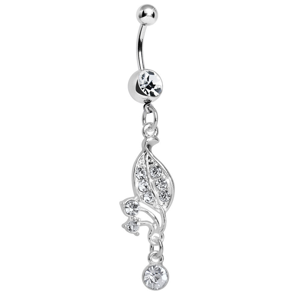 Clear Gem Sprouting Petals Flower Dangle Belly Ring