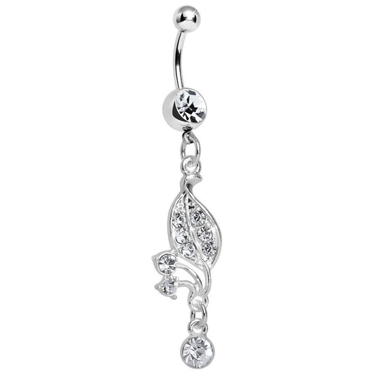 Clear Gem Sprouting Petals Flower Dangle Belly Ring