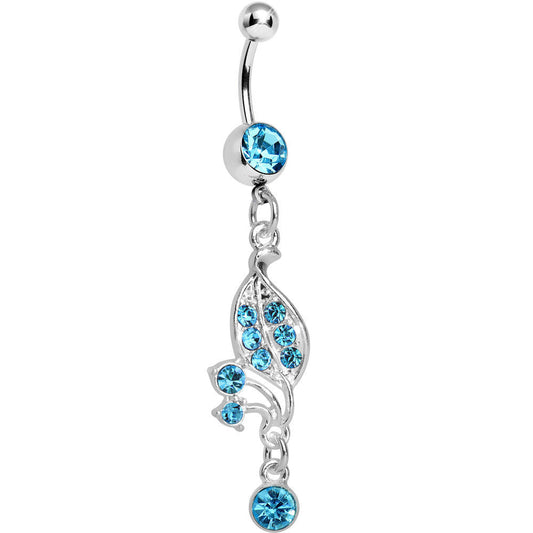 Aqua Gem Sprouting Petals Flower Dangle Belly Ring