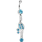 Aqua Gem Sprouting Petals Flower Dangle Belly Ring