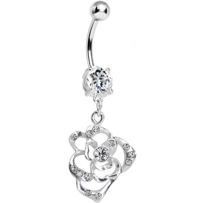 Crystalline Gem Heavenly Hollow Rose Flower Dangle Belly Ring