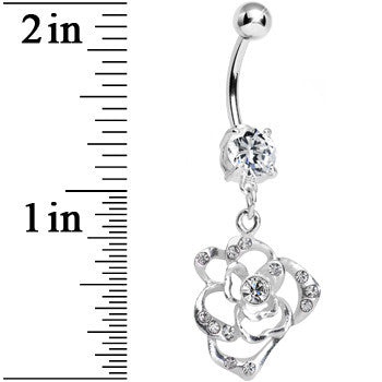 Crystalline Gem Heavenly Hollow Rose Flower Dangle Belly Ring