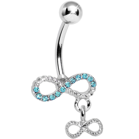 Aqua Gem Double Infinity Dangle Belly Ring