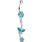 Aqua Gem Delicate Delight Butterfly Flower Dangle Belly Ring