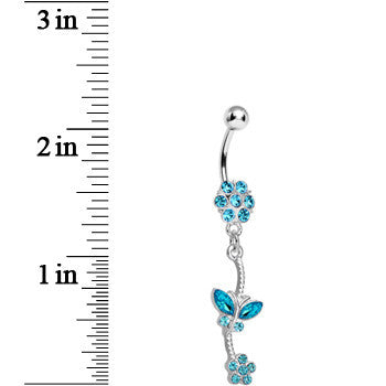 Aqua Gem Delicate Delight Butterfly Flower Dangle Belly Ring