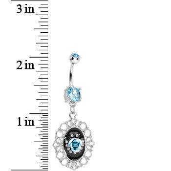 Aqua Gem Fantasy in Bloom Light Blue Rose Flower Dangle Belly Ring