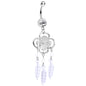 Clear Gem and White Feathers Flowered Dreamcatcher Dangle Belly Ring