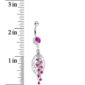 Pink Gem Delicate Beaded Leaf Dangle Belly Ring