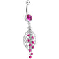 Pink Gem Delicate Beaded Leaf Dangle Belly Ring