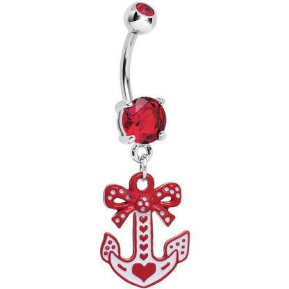 Red Gem Valentine's Nautical Anchor Dangle Belly Ring