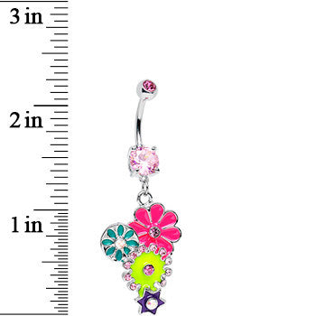 Pink Gem Bunches of Blossoms Colorful Flowers Dangle Belly Ring